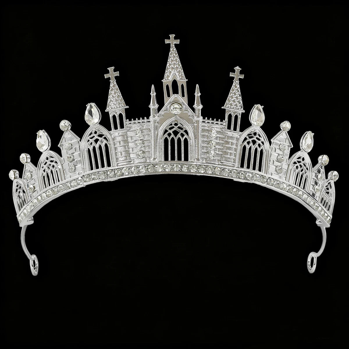 Wednesday's Theme Gothic Niche Vintage Crown - Alloy Crown with Rhinestones - Dark Headpiece Accessory