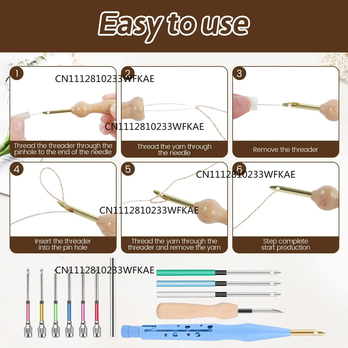 17Pcs Punch Needle Embroidery Kits Wooden Yarn Clothes Embroidery Pen Crochet Knitting DIY Craft Stitching Sewing Tools