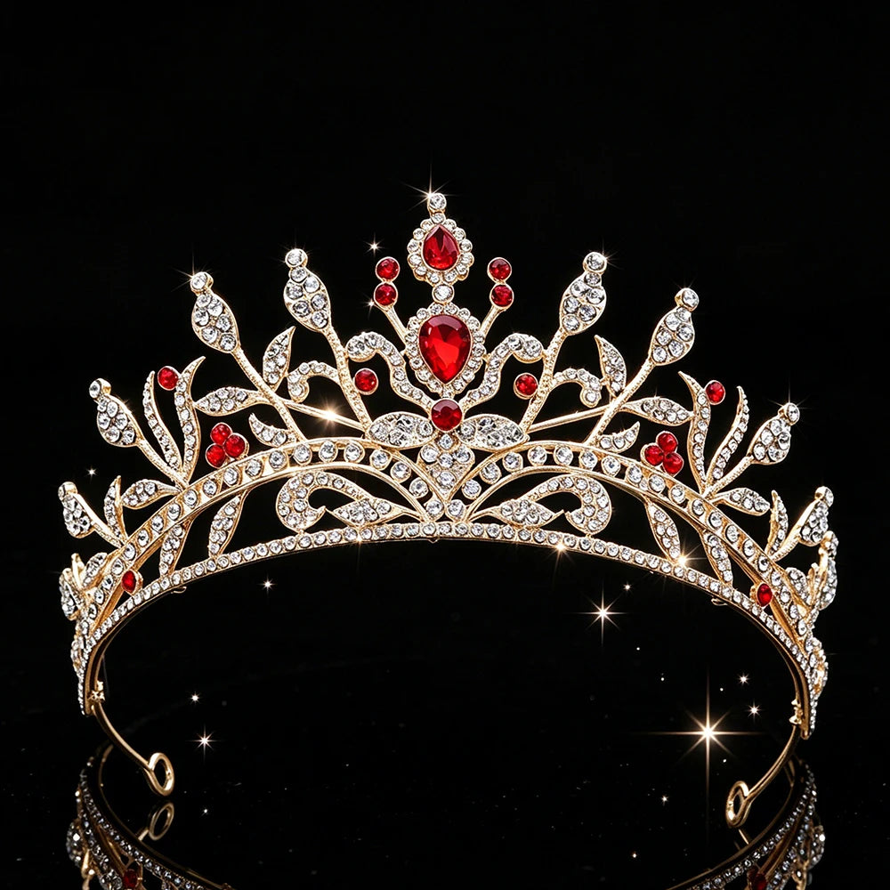 Fashion Baroque Bridal Tiara Sparkling Rhinestone Floral Queen Crown Elegant Regal Headpiece for Wedding Pageant Birthday Party