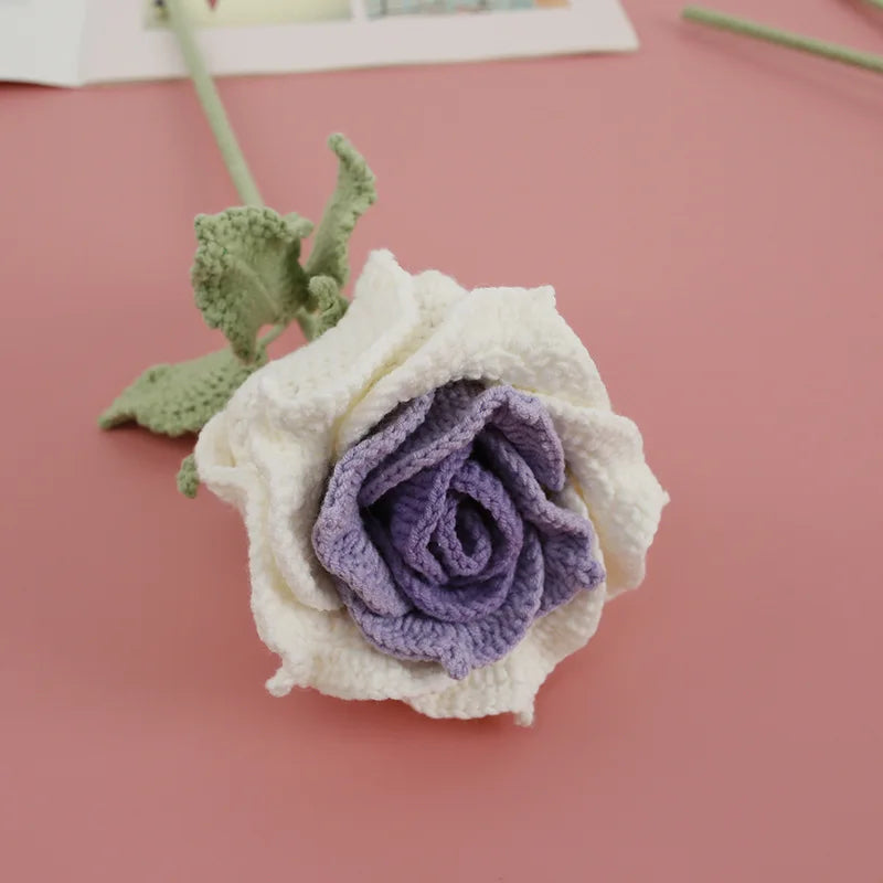 Handmade Crocheted Yarn Rose Home Decor Wool Hand Knitting Carnation Artificial Flowers Beautiful Plant Baby Girls Room Nursery