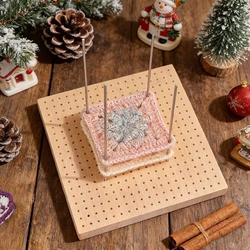 Wooden Crochet Shaping Board, Square Threading Board with Fixed Rod and Needle Pad, Precise Positioning of Yarn