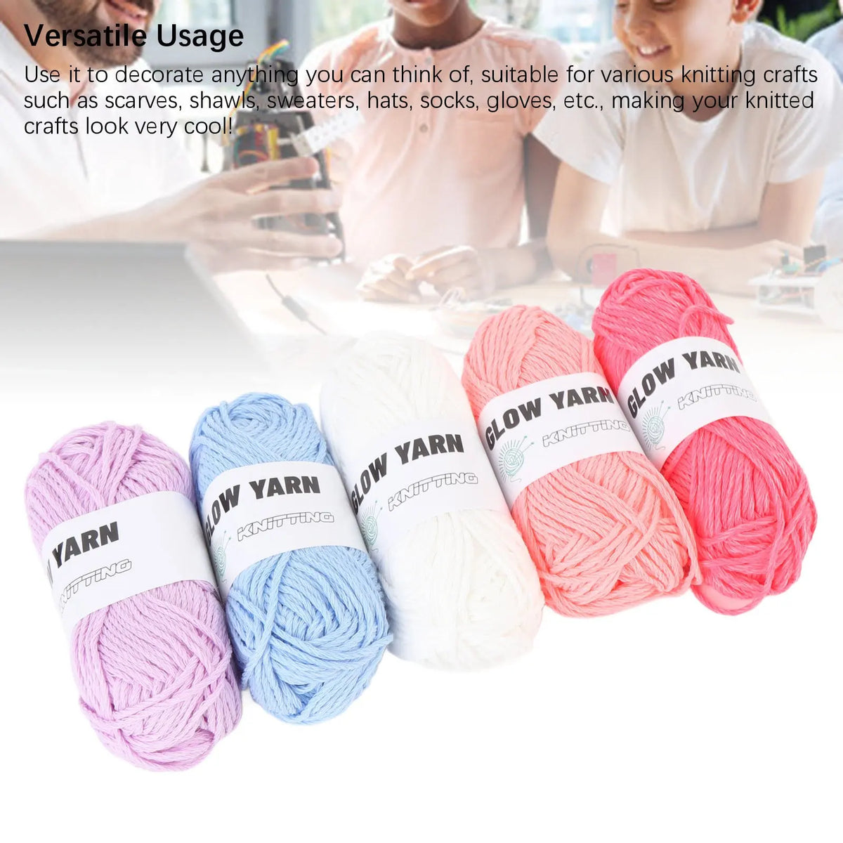 5pcs Glow Yarn Knitting Luminous Crocheting Yarn for Crochet DIY Art Craft Gifts 49 Yards Per Roll