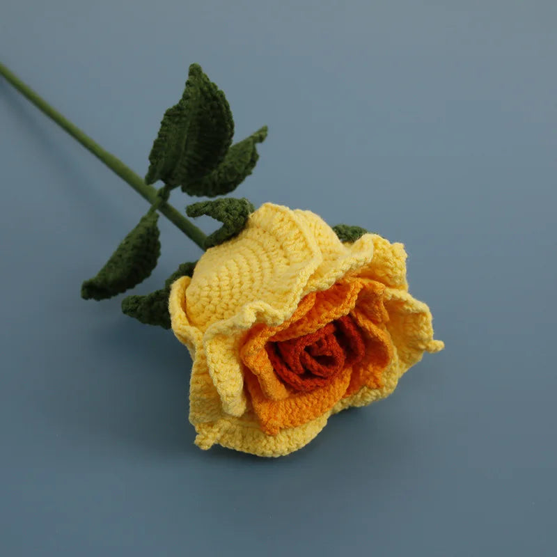 Handmade Crocheted Yarn Rose Home Decor Wool Hand Knitting Carnation Artificial Flowers Beautiful Plant Baby Girls Room Nursery