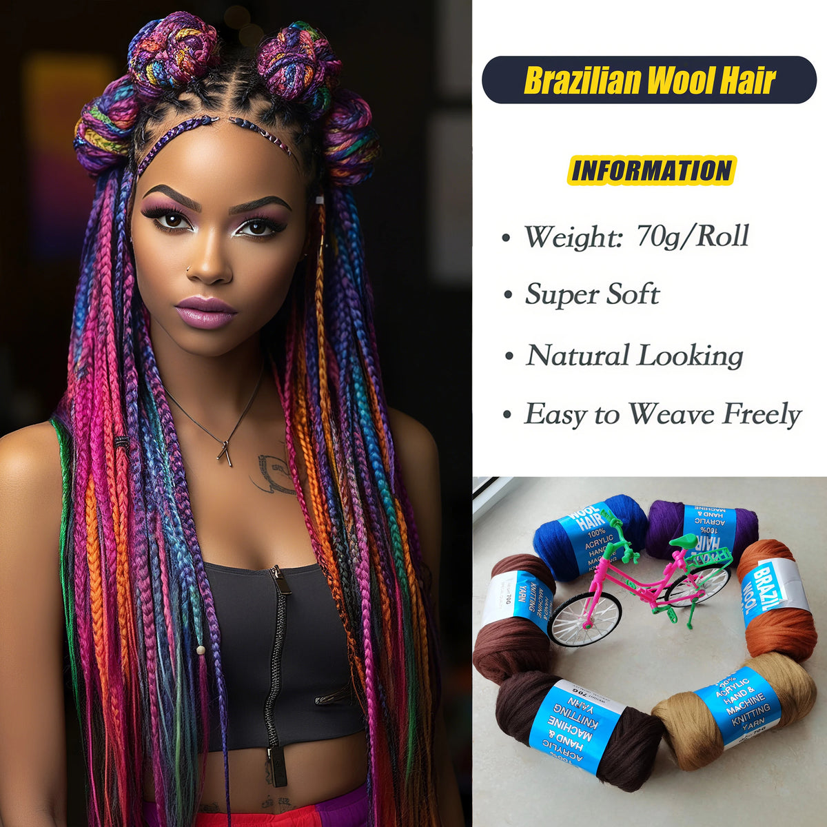 Brazilian Wool Hair for Jumbo Braids Acrylic Yarn African Crochet Hair Senegalese Twist Crochet Hair Soft Faux Hair Extensions