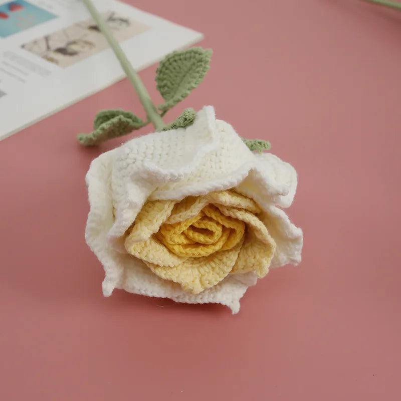 Handmade Crocheted Yarn Rose Home Decor Wool Hand Knitting Carnation Artificial Flowers Beautiful Plant Baby Girls Room Nursery