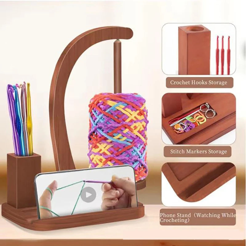 In Stock Wooden Rotating Yarn Holder Solid Wood Suspension Spinning Yarn Dispenser Desktop Knitting Thread Storage Rack for Croc