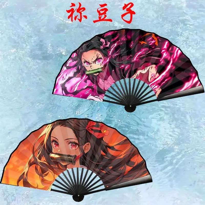 Bandai Demon Slayer Anime 10 Inch Double Sided Silk Folding Fan with Kamado Tanjirou Cartoon Animation High End Gifts New Style