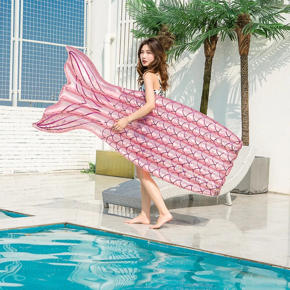 High-Value, New Sequined Mermaid Floating Row Fish Tail Water Inflatable Floating Bed, Swimming Pool Water Toys