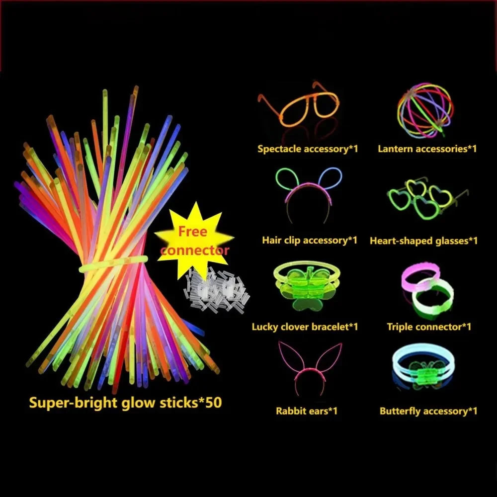 50/100PCS Glow Stick Set with 17 Accessories