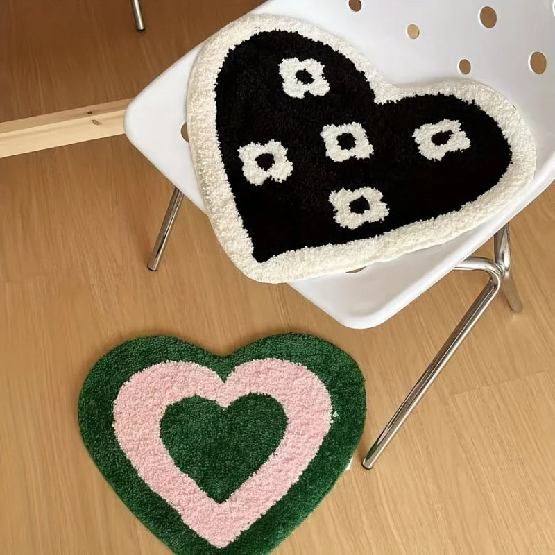VIKAMA Adorable Colourful Heart-Shaped Puffy Art Rug Entrance Hall Bedroom Living Room Decorative Rug Home Decoration