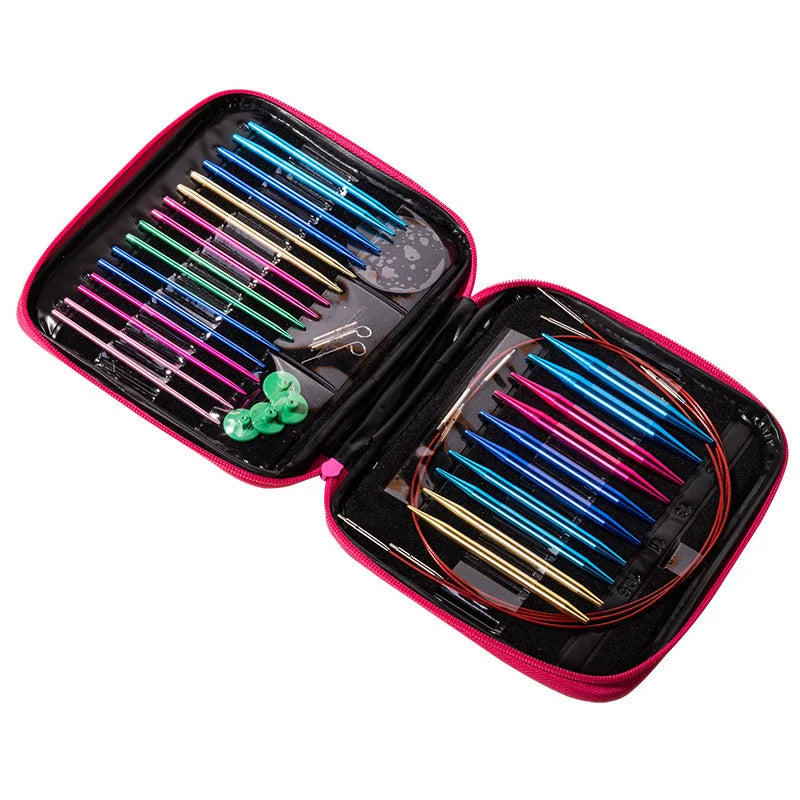 26 Pcs Circular Knitting Needles Set Interchangeable Bamboo Tip Needles for Yarn Knitting Crochet Projects Knitters Craft Gift