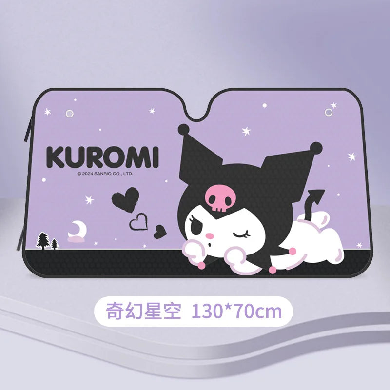 Genuine Hello Kitty Windshield Sunshade Cute Kuromi Car Window Suction Cup Sunscreen Heat Insulation Uv Protection Sunshade