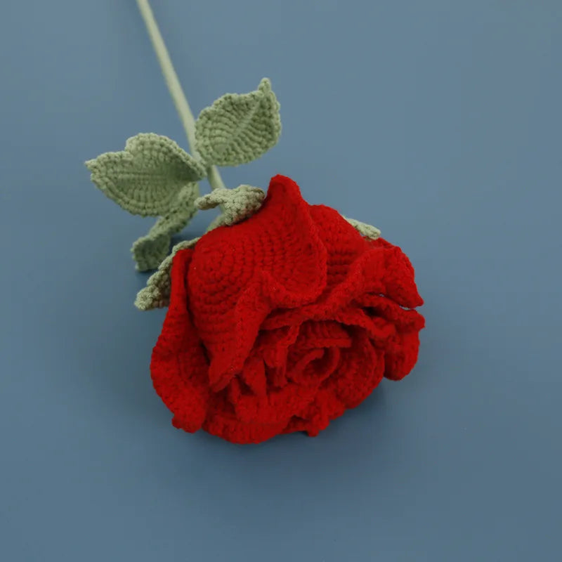 Handmade Crocheted Yarn Rose Home Decor Wool Hand Knitting Carnation Artificial Flowers Beautiful Plant Baby Girls Room Nursery
