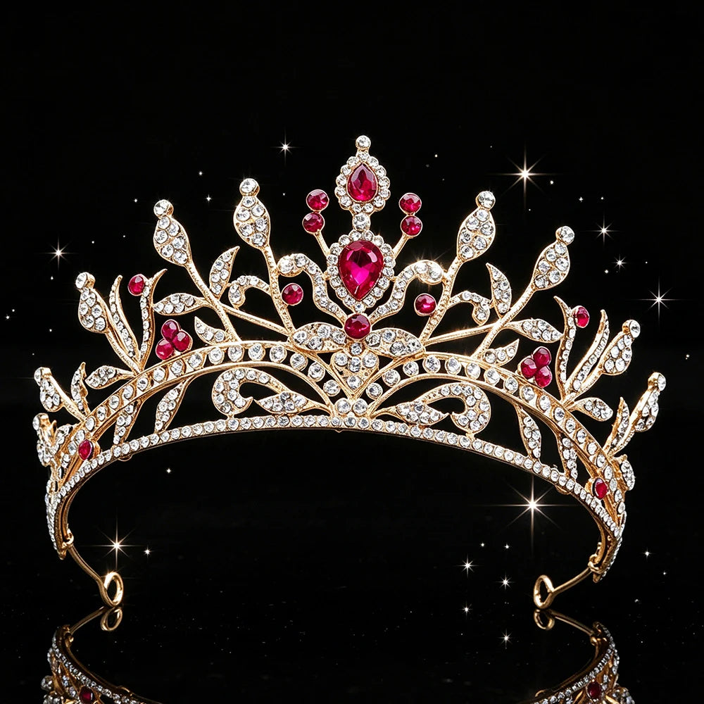 Fashion Baroque Bridal Tiara Sparkling Rhinestone Floral Queen Crown Elegant Regal Headpiece for Wedding Pageant Birthday Party