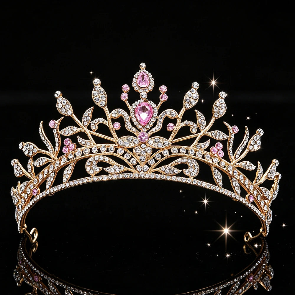 Fashion Baroque Bridal Tiara Sparkling Rhinestone Floral Queen Crown Elegant Regal Headpiece for Wedding Pageant Birthday Party