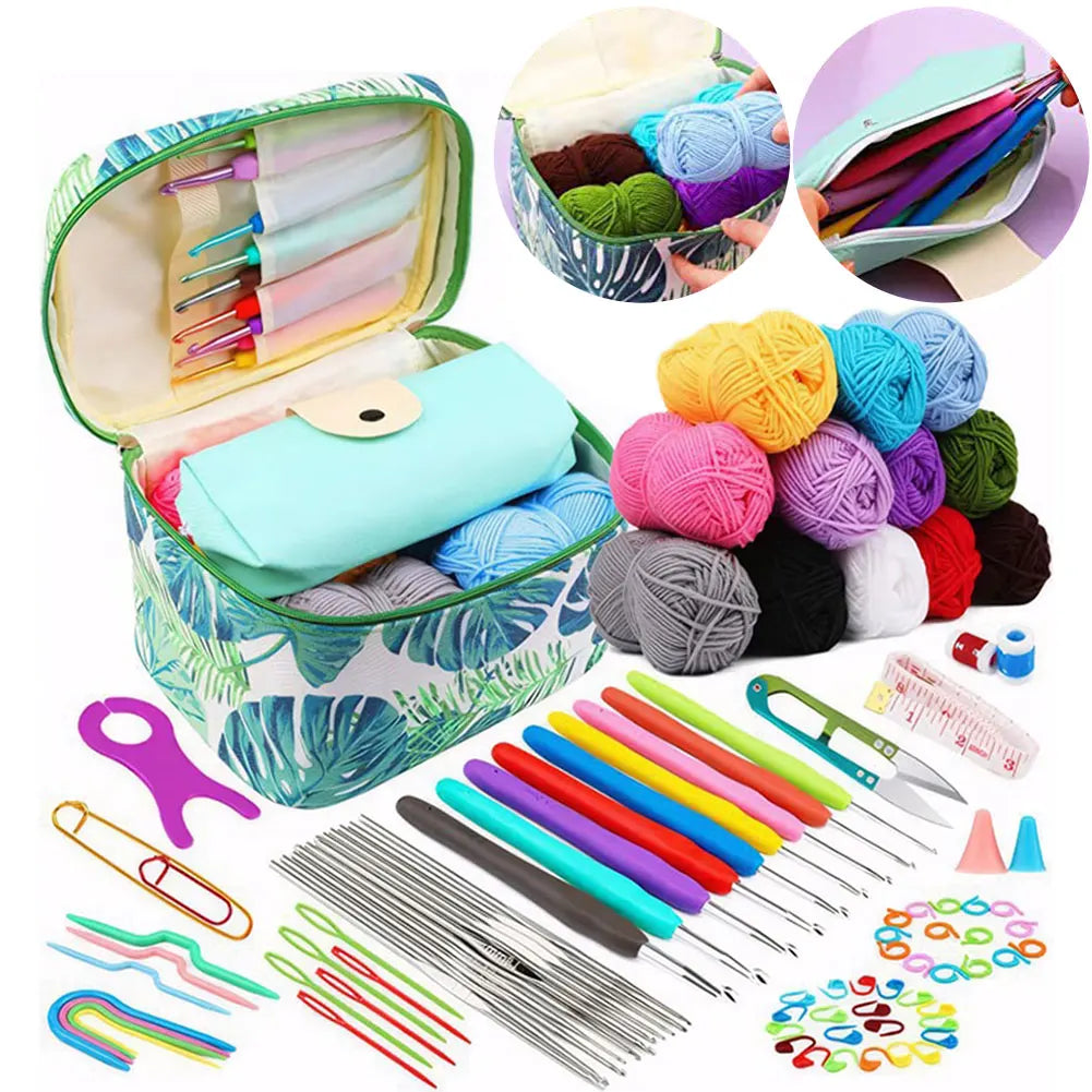 87Pcs Crochet Hooks Kit with Case Crochet Needles Weave Yarn Kit Ergonomic Handle Yarn Knitting Needles for Adults & Kids
