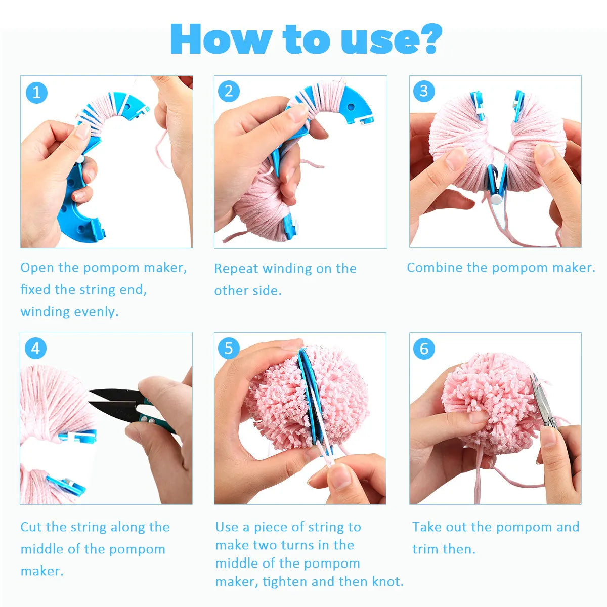 8pcs Pompom Fluff Ball 4 Sizes Yarn String Fluff Ball Makers Scissors Crochet Supplies Wool Crafts Knitting Tools