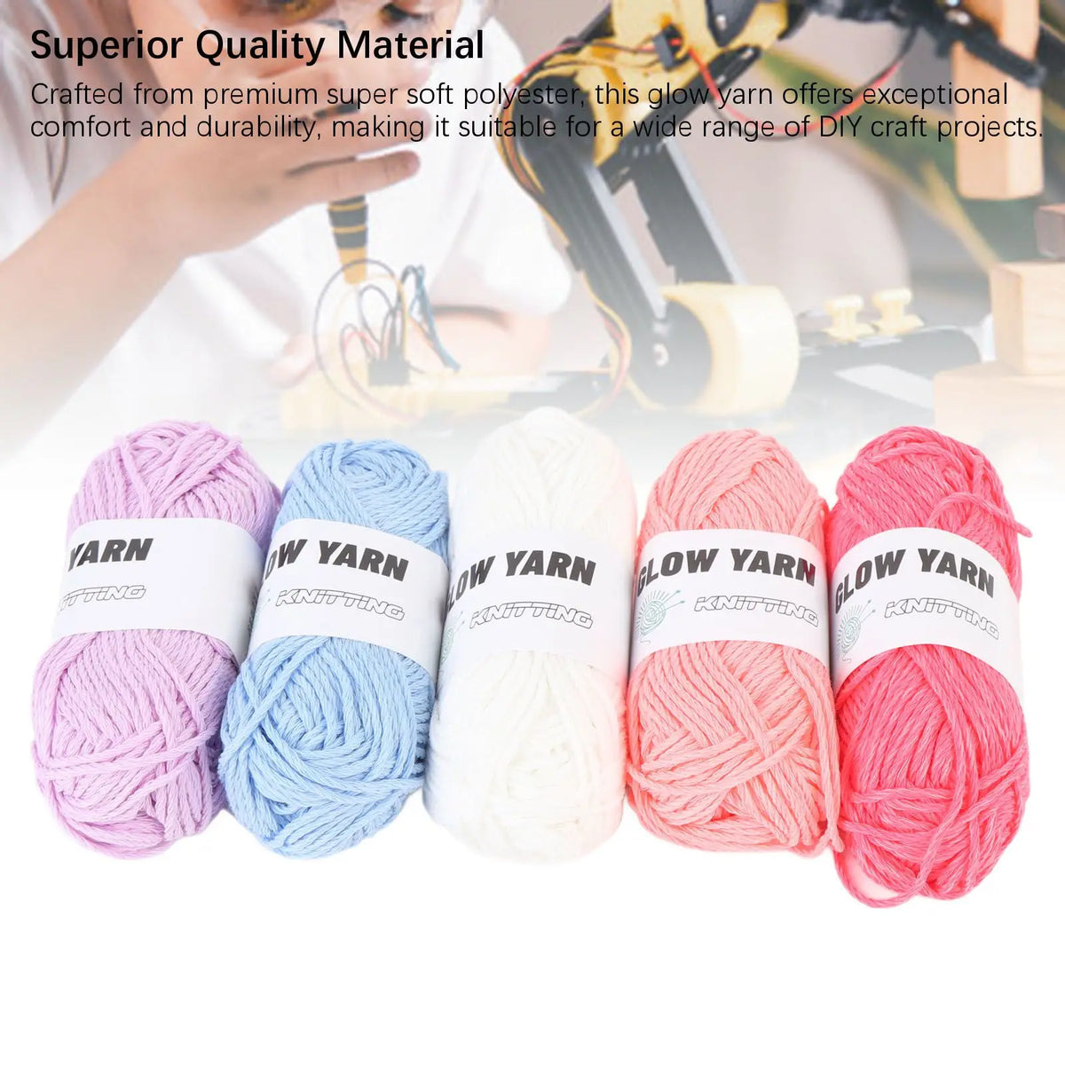 5pcs Glow Yarn Knitting Luminous Crocheting Yarn for Crochet DIY Art Craft Gifts 49 Yards Per Roll