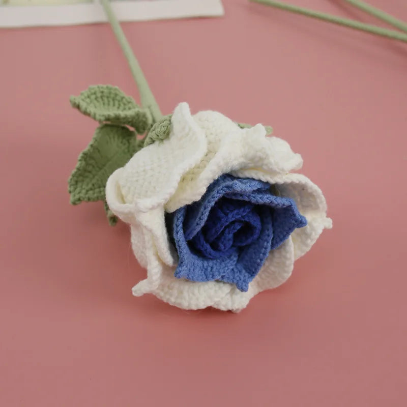 Handmade Crocheted Yarn Rose Home Decor Wool Hand Knitting Carnation Artificial Flowers Beautiful Plant Baby Girls Room Nursery