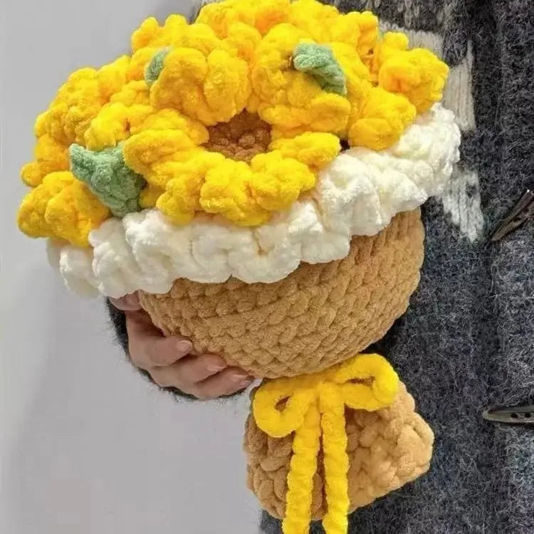 {Material Pack} Ice Thread Sunflower Yarn Bouquet Handmade DIY Hand Held Flower Weaving Homemade Crochet Hook Gift Girlfriend