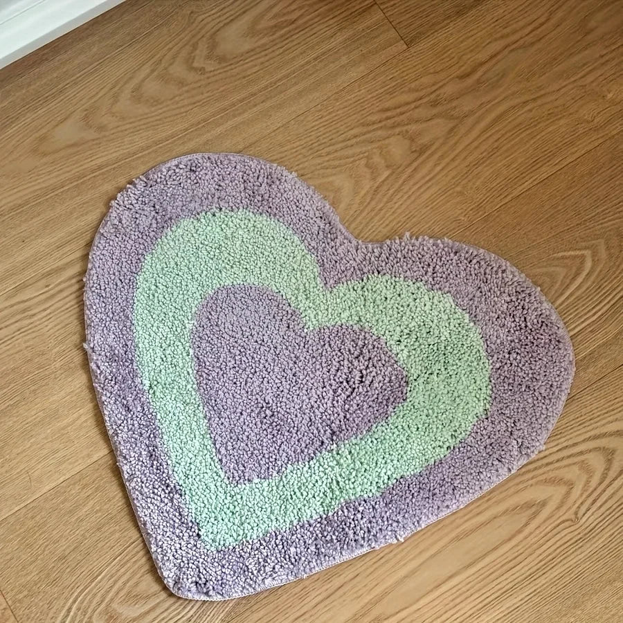 VIKAMA Adorable Colourful Heart-Shaped Puffy Art Rug Entrance Hall Bedroom Living Room Decorative Rug Home Decoration