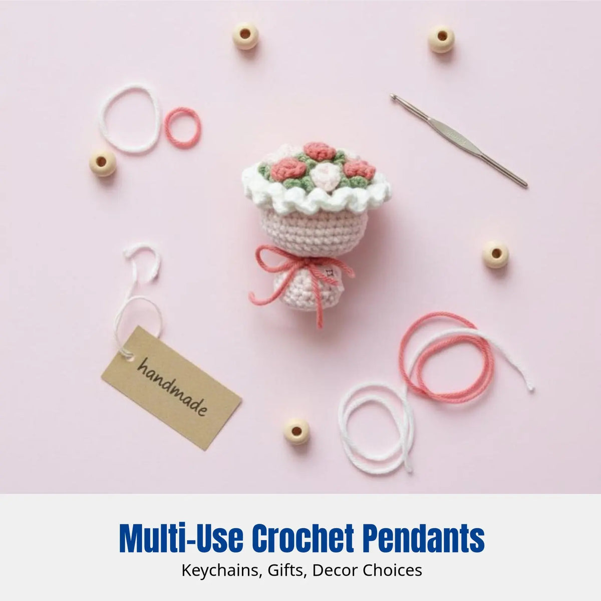 Yarn Crochet DIY Kit, Mini Flower Cluster Keychain, Handmade, Car Keychain, Gift