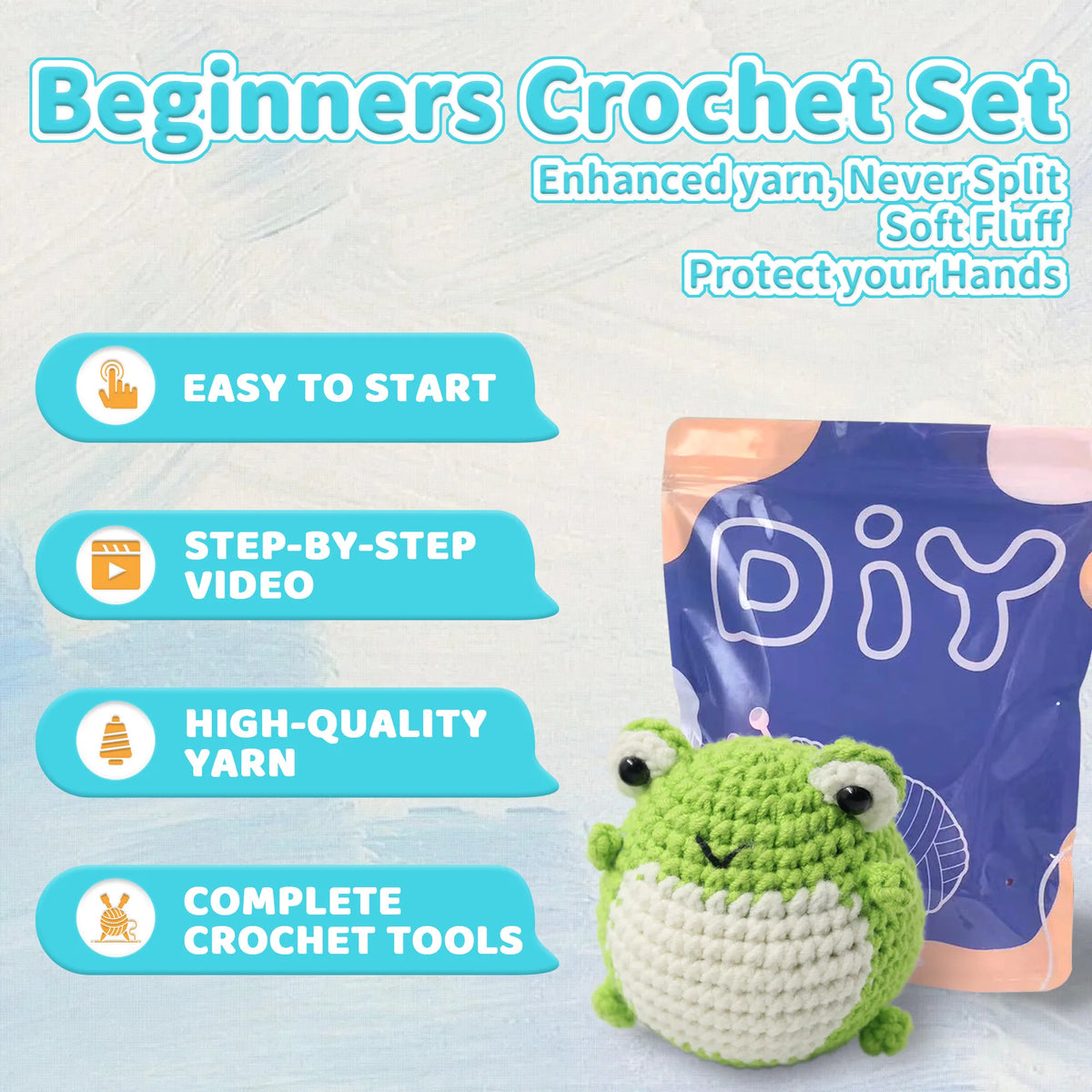 AMAXIN Animal Crochet Kit for Beginners- Frog Easy Learn to Starter Amigurumi Knitting Kit and Yarn Craft