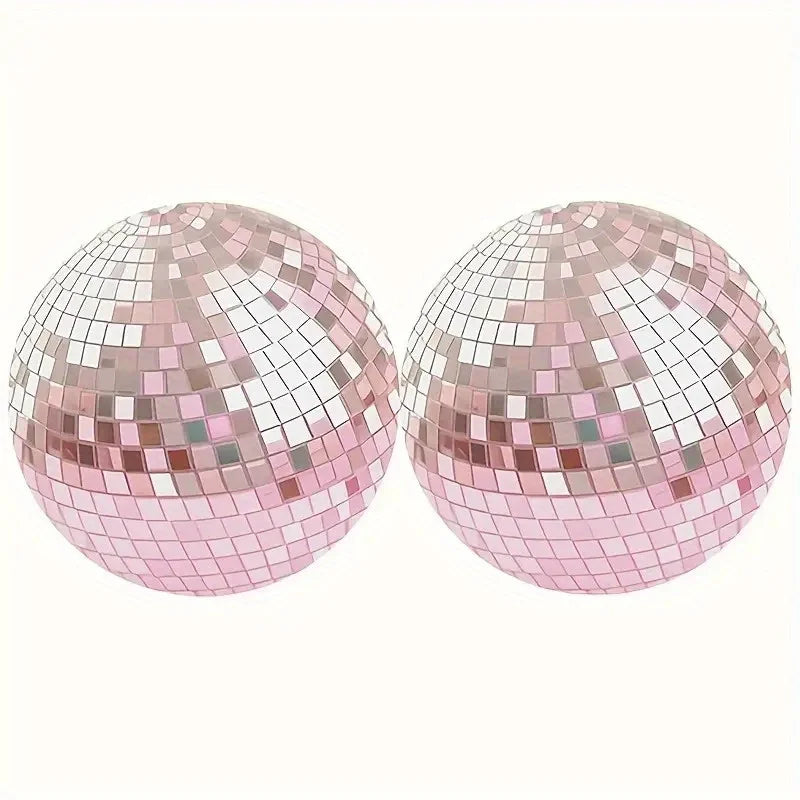 Set Of 2 Pink Disco Ball Coasters With A Simulated Design, Perfect For Car Cup Holders. An Original And Imaginative Present For