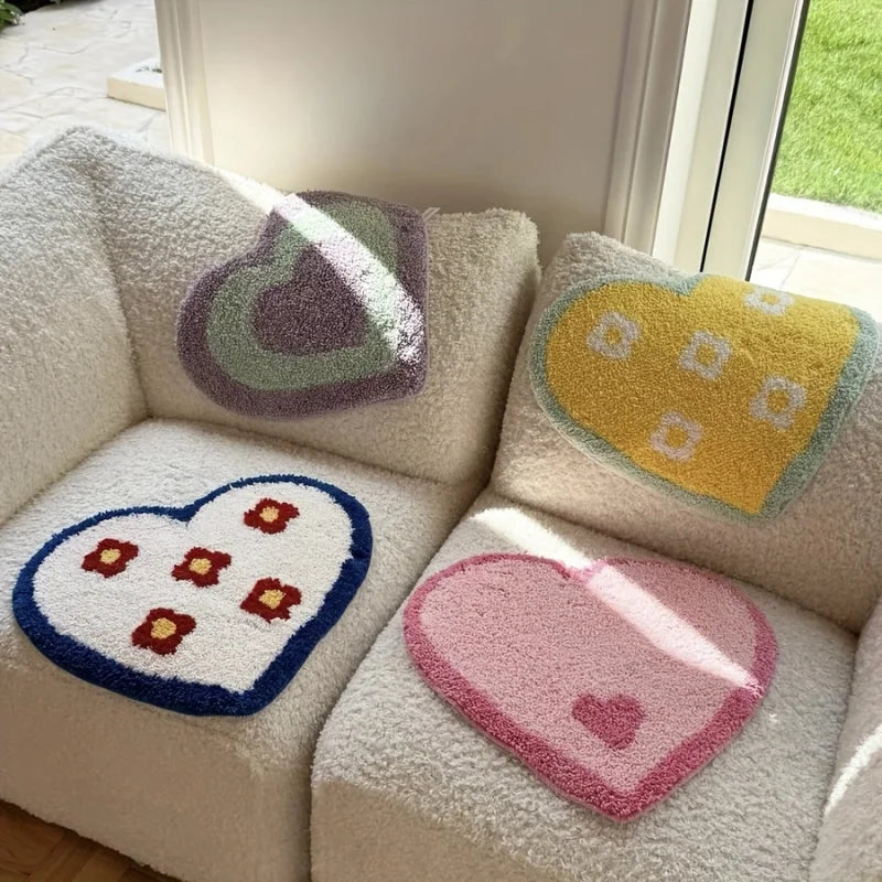 VIKAMA Adorable Colourful Heart-Shaped Puffy Art Rug Entrance Hall Bedroom Living Room Decorative Rug Home Decoration