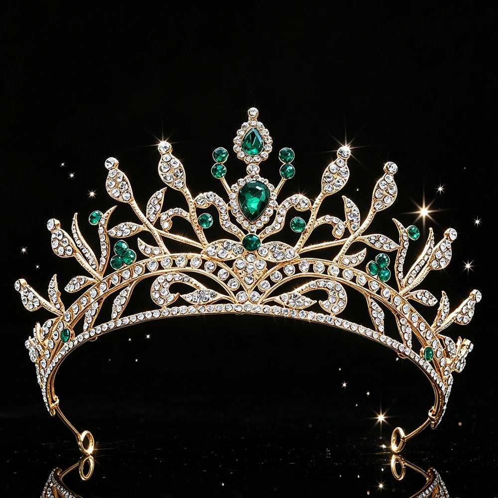Fashion Baroque Bridal Tiara Sparkling Rhinestone Floral Queen Crown Elegant Regal Headpiece for Wedding Pageant Birthday Party