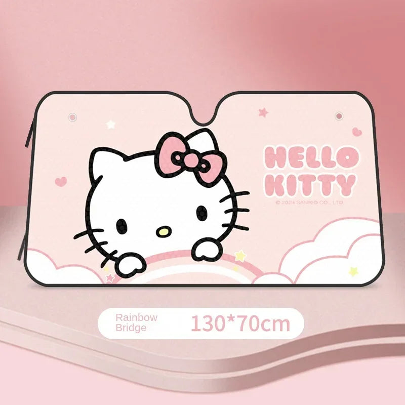 Genuine Hello Kitty Windshield Sunshade Cute Kuromi Car Window Suction Cup Sunscreen Heat Insulation Uv Protection Sunshade