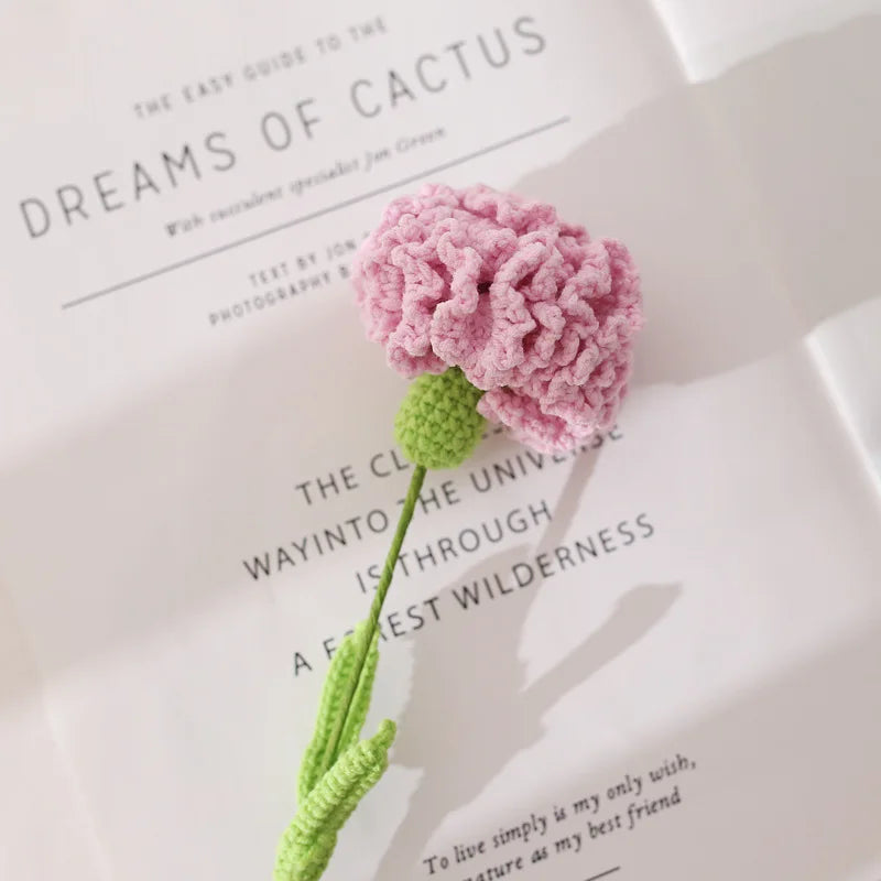Handmade Crocheted Yarn Rose Home Decor Wool Hand Knitting Carnation Artificial Flowers Beautiful Plant Baby Girls Room Nursery