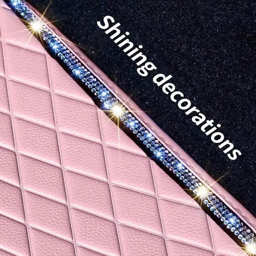 Bling Car Floor Mats, PVC Leather Anti-Slip Automative Floor Mats With Shining Diamond Rhinestone Crown, Sparkly Glitter Crystal Carpet, Universal Fit Automotive SUV, Sedan, Van, 4pcs For Woman, Car Stuff For Woman, Pink Car Stuff