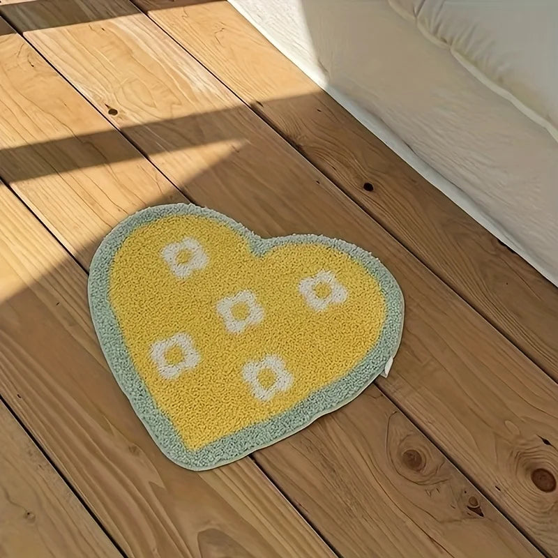 VIKAMA Adorable Colourful Heart-Shaped Puffy Art Rug Entrance Hall Bedroom Living Room Decorative Rug Home Decoration
