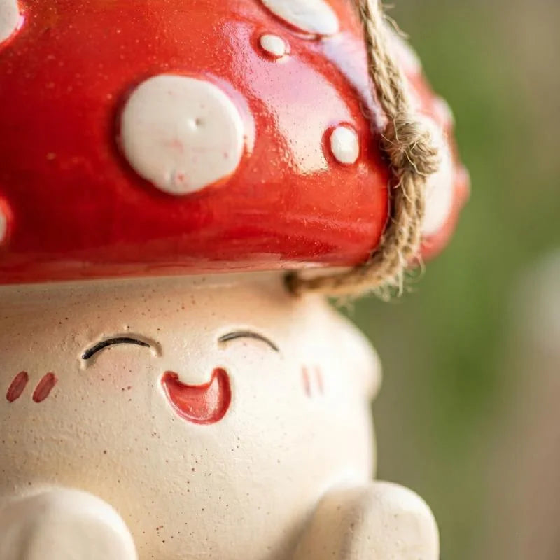 Mushroom Hanging Planter Cute Cartoon Smiling Doll Swing Pot For Outdoor Balcony For Kids Women Gift For Halloween Christmas
