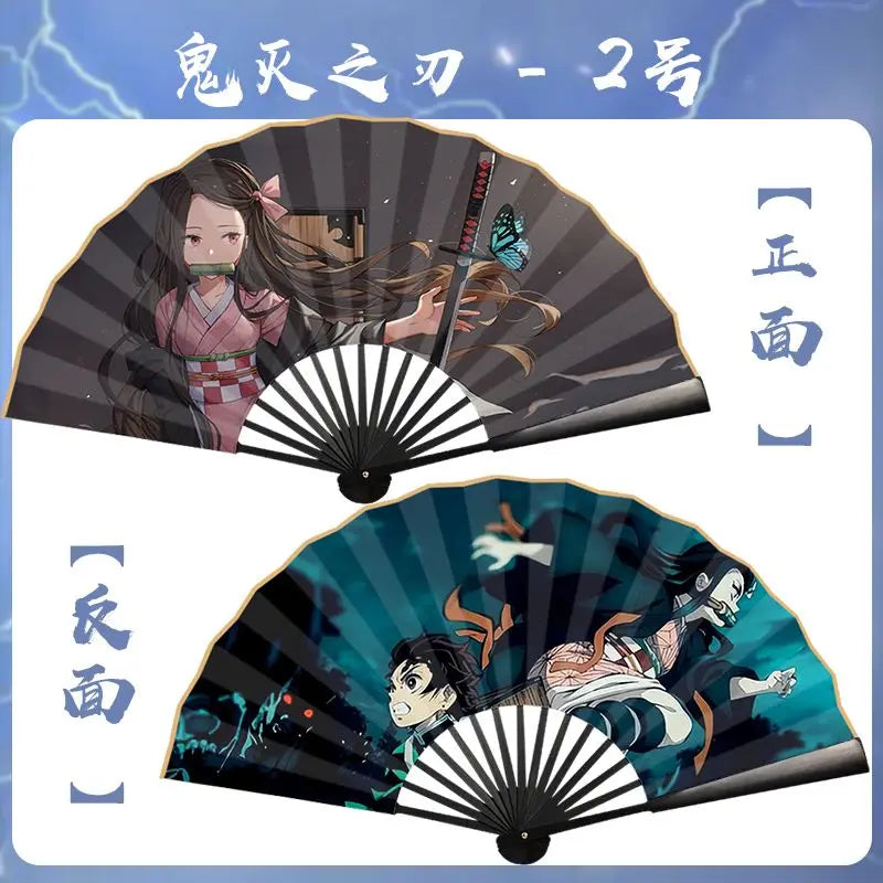 Bandai Demon Slayer Anime 10 Inch Double Sided Silk Folding Fan with Kamado Tanjirou Cartoon Animation High End Gifts New Style