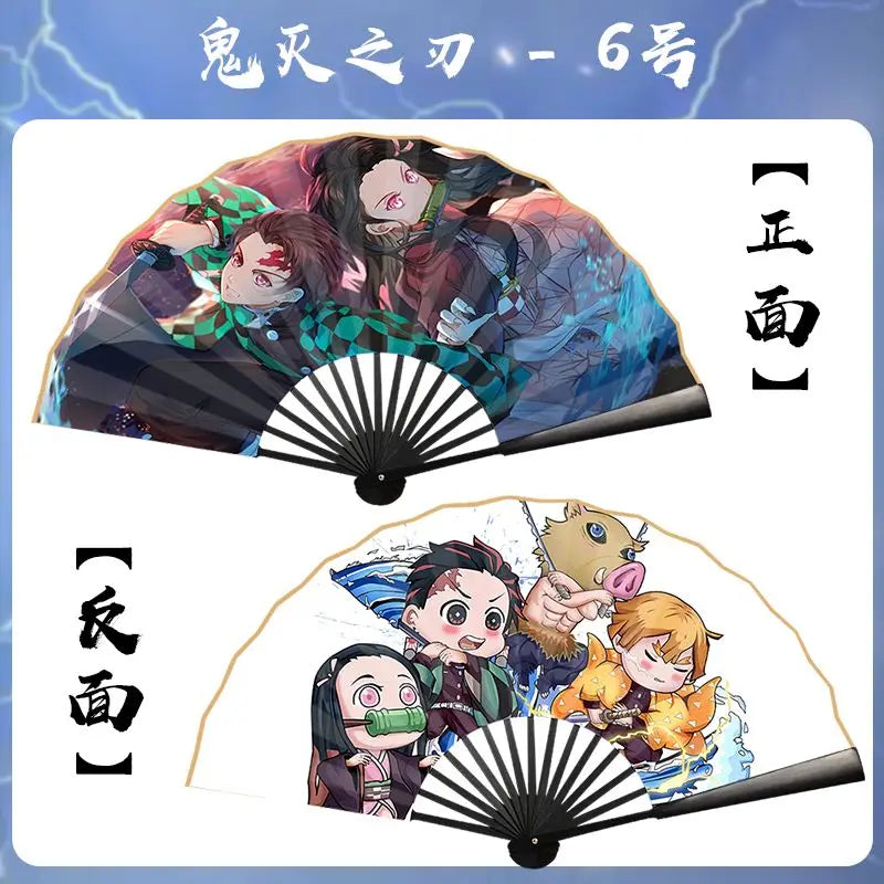 Bandai Demon Slayer Anime 10 Inch Double Sided Silk Folding Fan with Kamado Tanjirou Cartoon Animation High End Gifts New Style