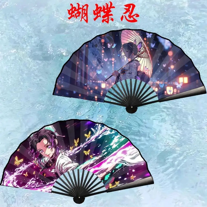 Bandai Demon Slayer Anime 10 Inch Double Sided Silk Folding Fan with Kamado Tanjirou Cartoon Animation High End Gifts New Style