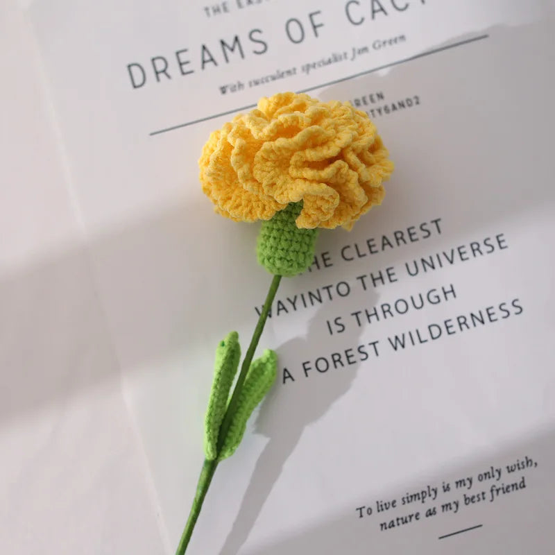 Handmade Crocheted Yarn Rose Home Decor Wool Hand Knitting Carnation Artificial Flowers Beautiful Plant Baby Girls Room Nursery