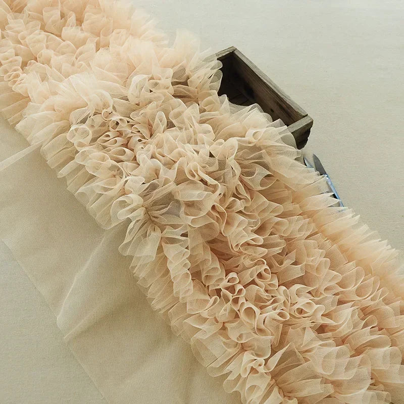 1m 3D Fold Mesh Tulle Lace Fabric 28cm Wide Pleated Ruffle Lace Fabric DIY Doll Dress Baby Skirt Puffy Clothes Sewing Material