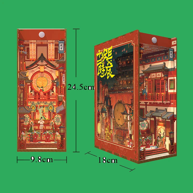 DIY Wooden Book Nook Shelf Insert Kits Miniature Cherry Blossom Bookends Japanese Doll Houses Toys Bookshelf Gifts Home Decor