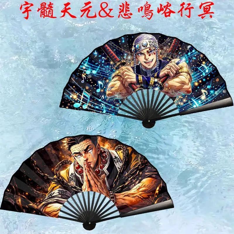 Bandai Demon Slayer Anime 10 Inch Double Sided Silk Folding Fan with Kamado Tanjirou Cartoon Animation High End Gifts New Style