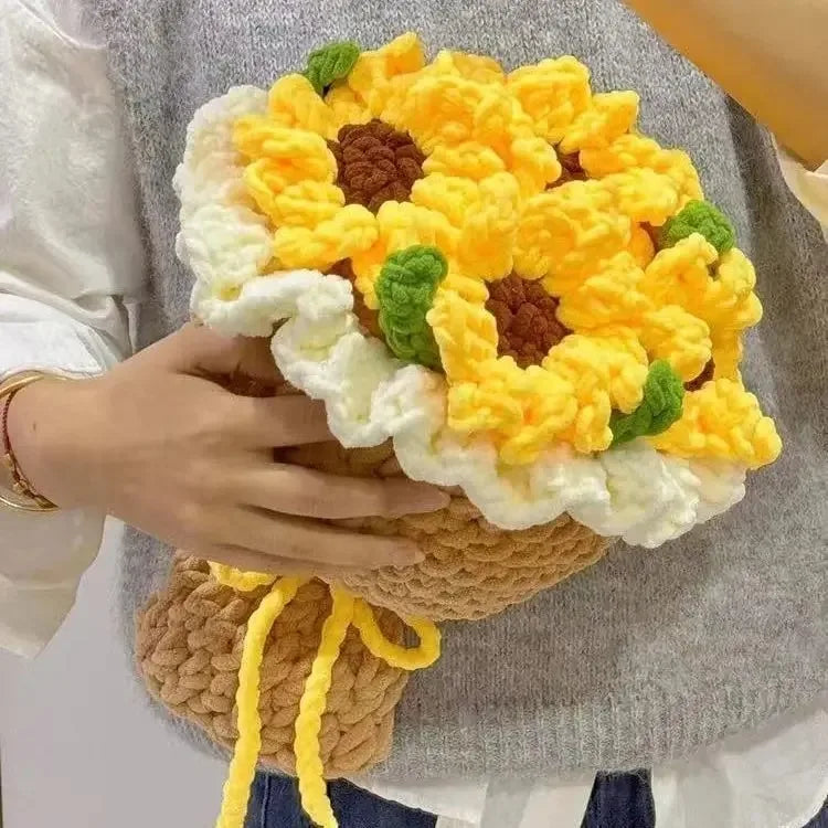{Material Pack} Ice Thread Sunflower Yarn Bouquet Handmade DIY Hand Held Flower Weaving Homemade Crochet Hook Gift Girlfriend