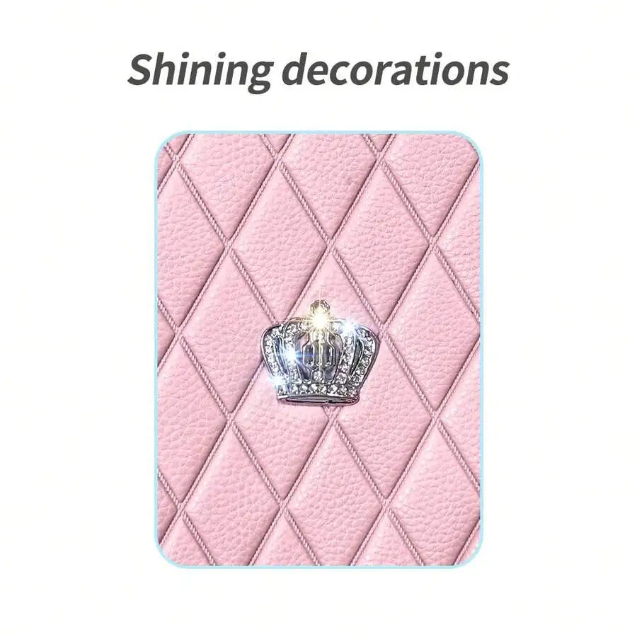 Bling Car Floor Mats, PVC Leather Anti-Slip Automative Floor Mats With Shining Diamond Rhinestone Crown, Sparkly Glitter Crystal Carpet, Universal Fit Automotive SUV, Sedan, Van, 4pcs For Woman, Car Stuff For Woman, Pink Car Stuff