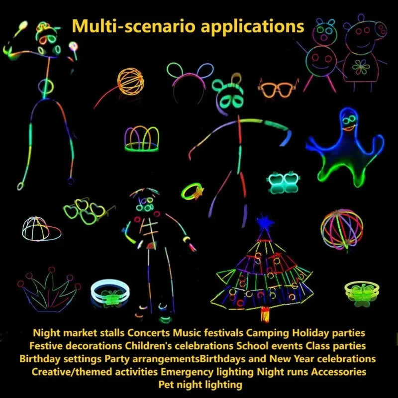 50/100PCS Glow Stick Set with 17 Accessories