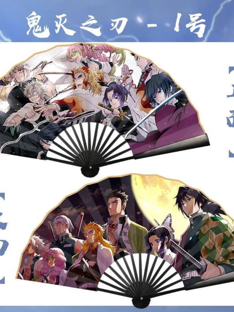 Bandai Demon Slayer Anime 10 Inch Double Sided Silk Folding Fan with Kamado Tanjirou Cartoon Animation High End Gifts New Style