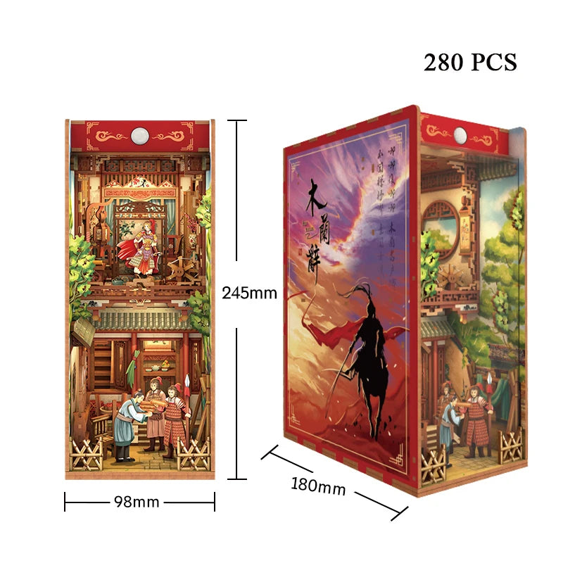 DIY Wooden Book Nook Shelf Insert Kits Miniature Cherry Blossom Bookends Japanese Doll Houses Toys Bookshelf Gifts Home Decor