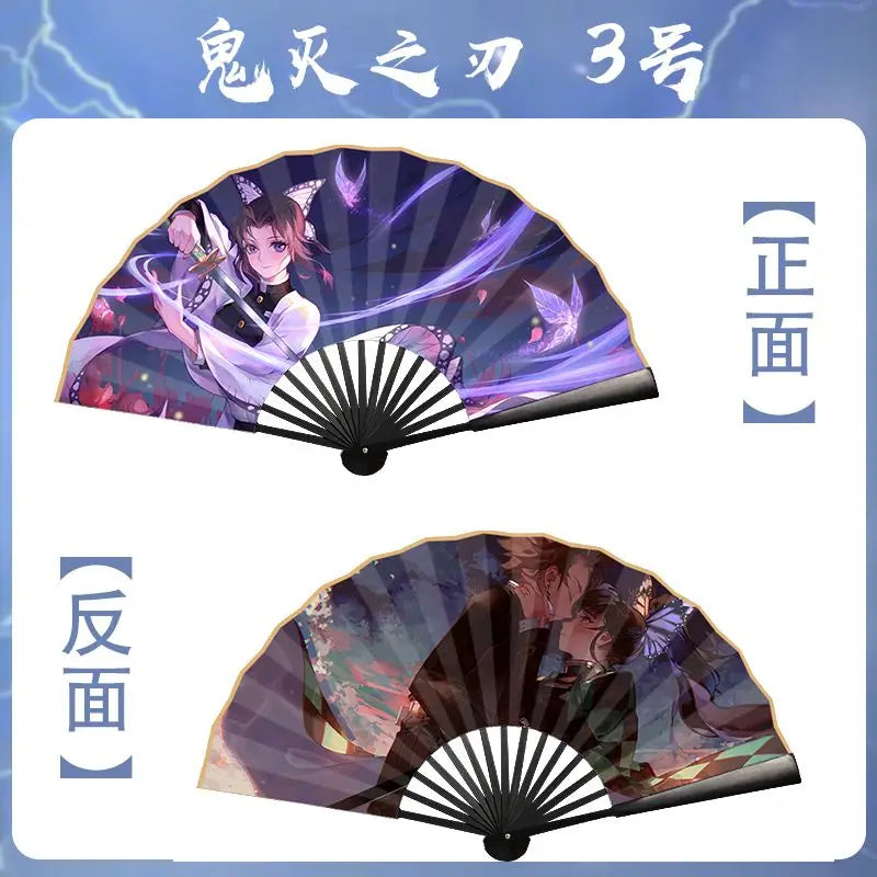 Bandai Demon Slayer Anime 10 Inch Double Sided Silk Folding Fan with Kamado Tanjirou Cartoon Animation High End Gifts New Style