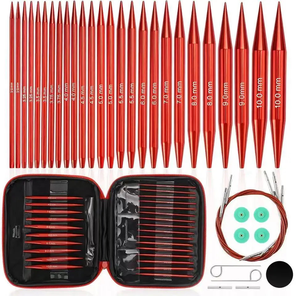 26 Pcs Circular Knitting Needles Set Interchangeable Bamboo Tip Needles for Yarn Knitting Crochet Projects Knitters Craft Gift