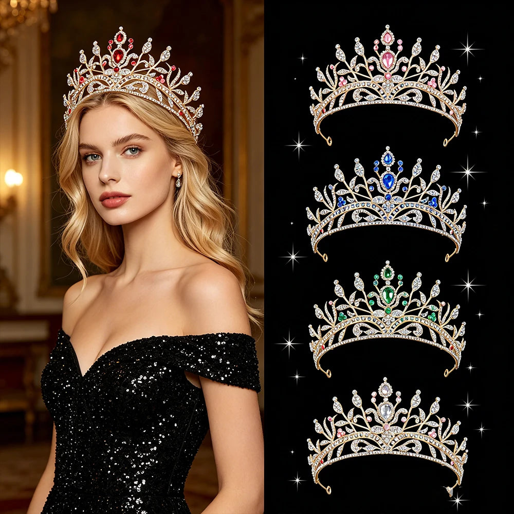 Fashion Baroque Bridal Tiara Sparkling Rhinestone Floral Queen Crown Elegant Regal Headpiece for Wedding Pageant Birthday Party